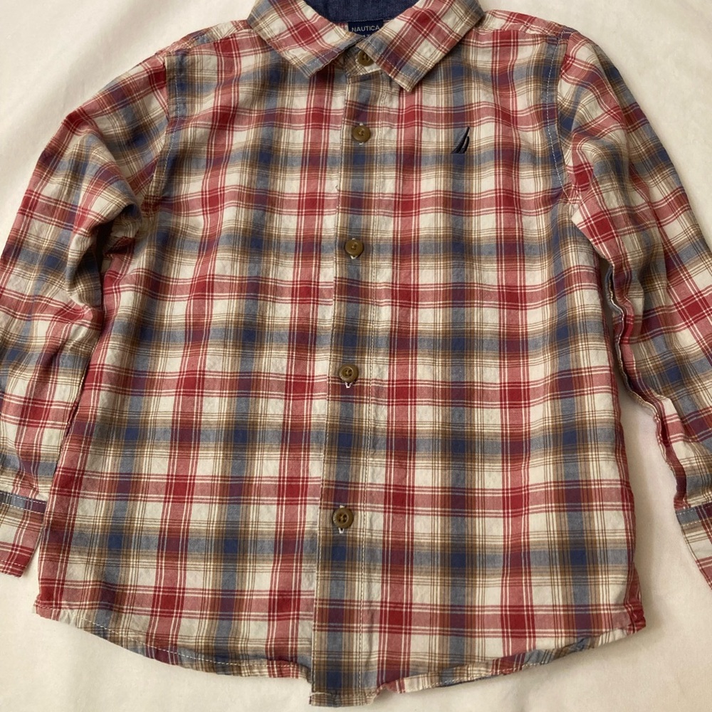 Nautica Kids Plaid Button Down Shirt - Red, Blue, and White